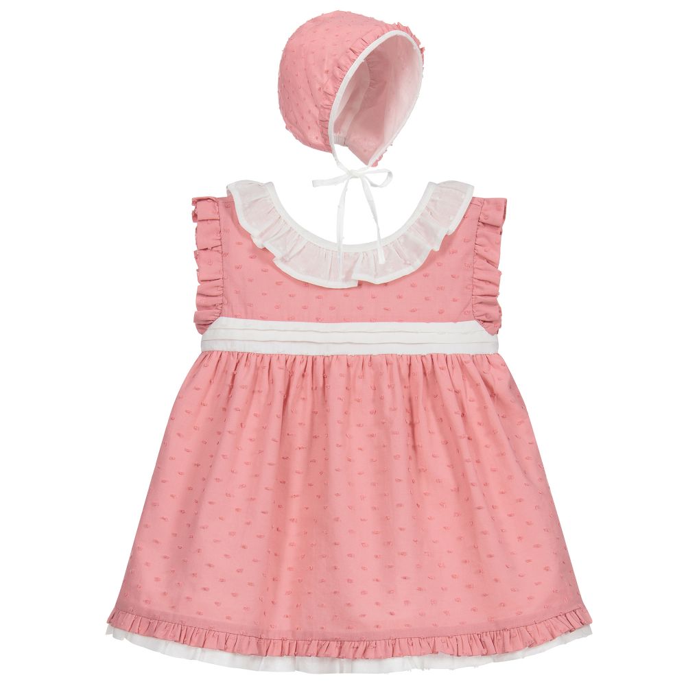 Mayoral Newborn - Розово-белое платье из хлопка с трусиками для малышей  | Childrensalon