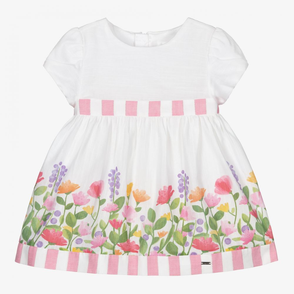 Mayoral Newborn - Розово-белое платье и трусики для малышей | Childrensalon