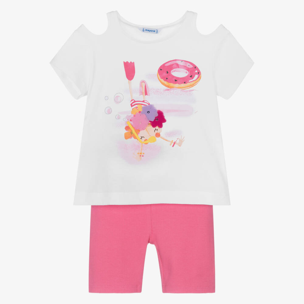 Mayoral-Pink & White Cotton Playset for Girls | Childrensalon Outlet