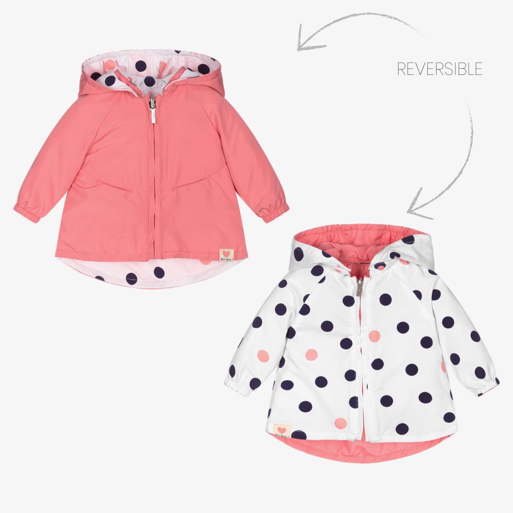 Mayoral Newborn - Pink & White Reversible Coat | Childrensalon
