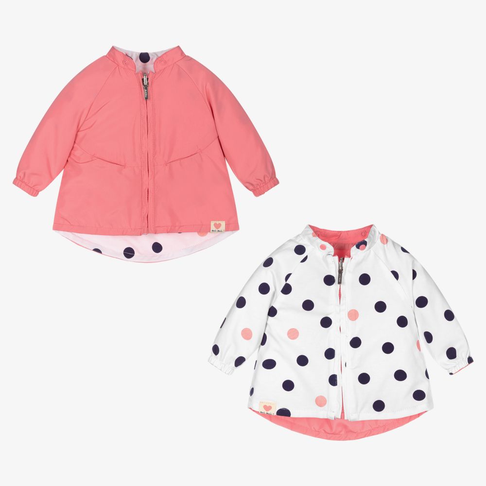 مايورال Newborn-معطف بوجهين أطفال بناتي لون زهري وأبيض | Childrensalon Outlet