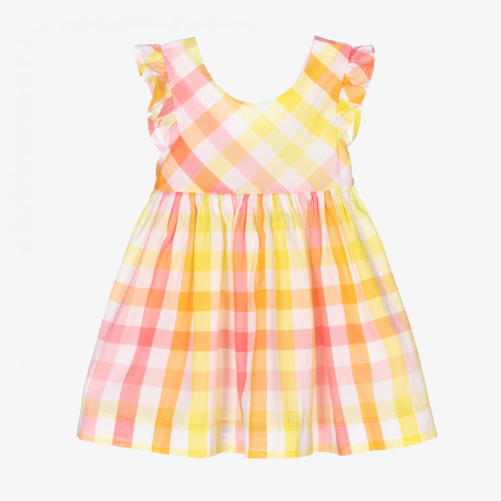 Mayoral - Розово-желтое платье в клетку | Childrensalon