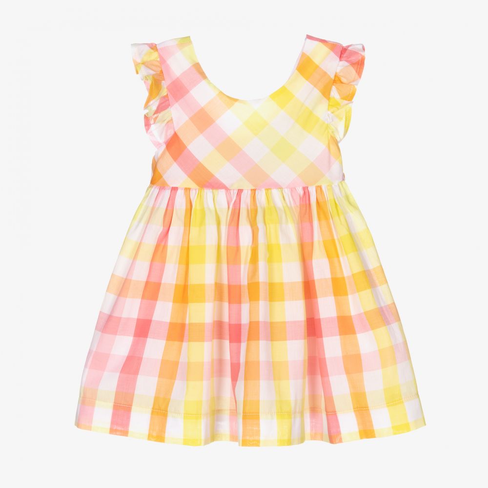 Mayoral-Розово-желтое платье в клетку | Childrensalon Outlet