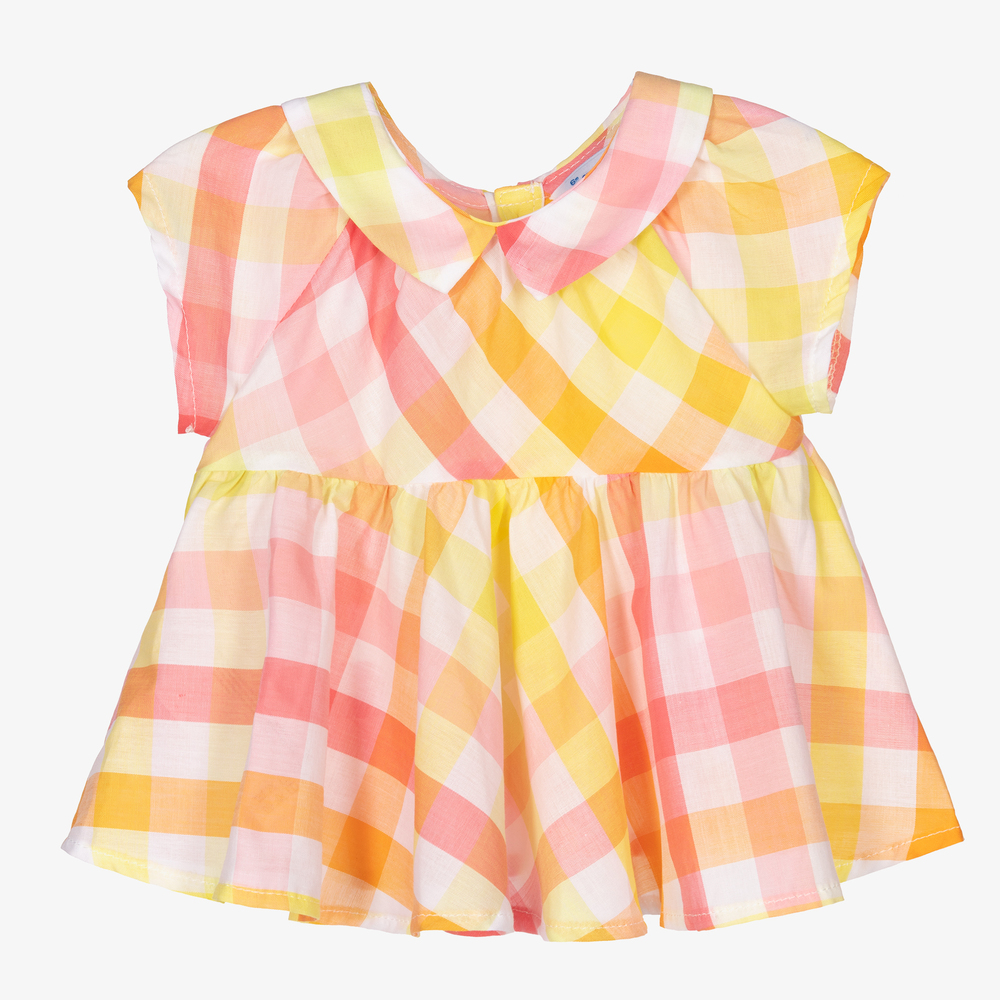Mayoral - Розово-желтая блузка в клетку | Childrensalon