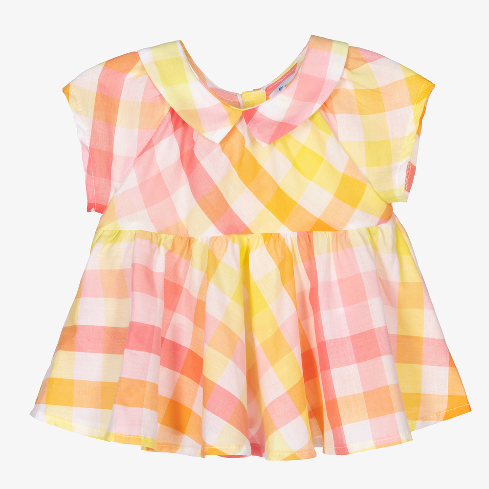 Mayoral - Karierte Bluse in Rosa und Gelb | Childrensalon