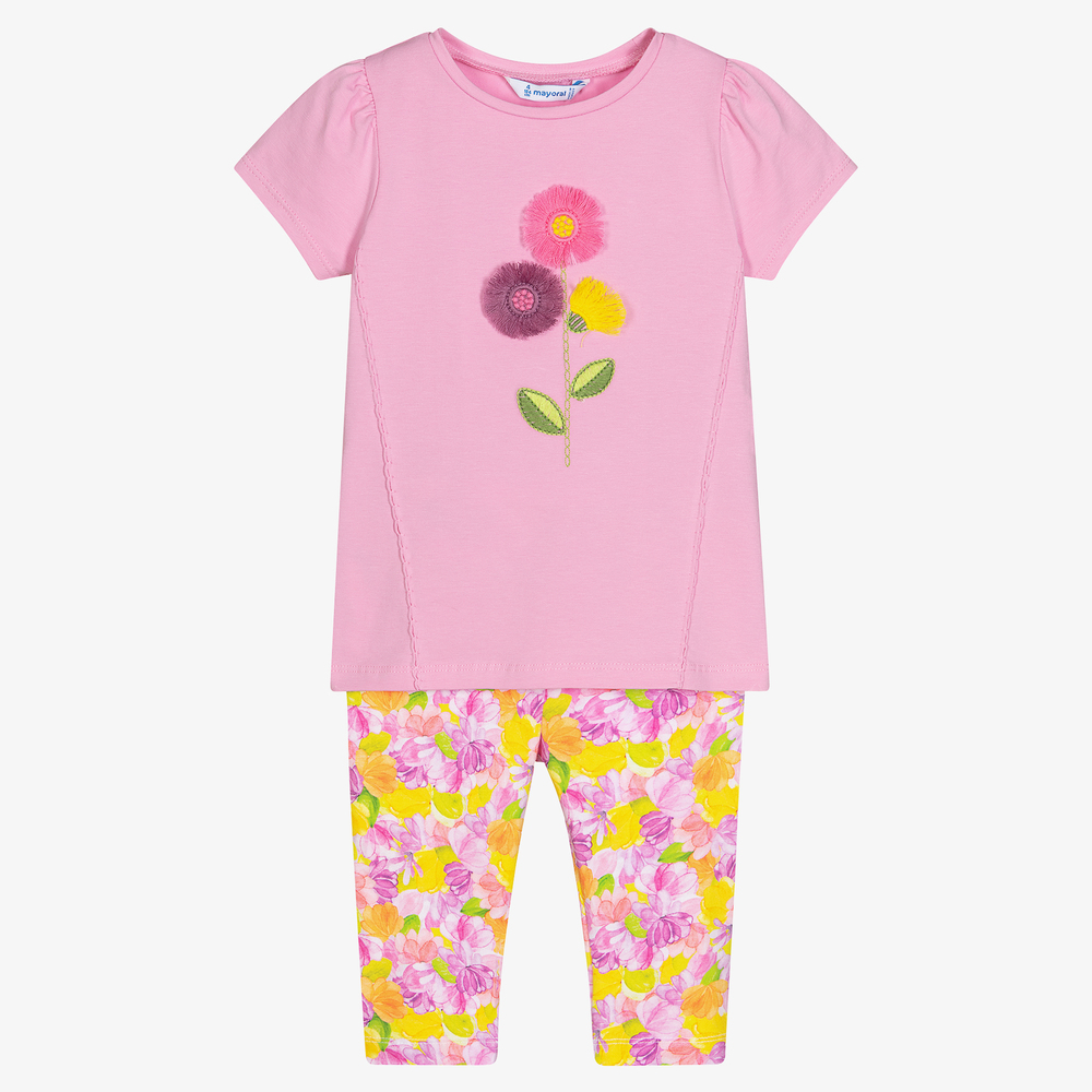 Mayoral - Розовая футболка и желтые легинсы | Childrensalon