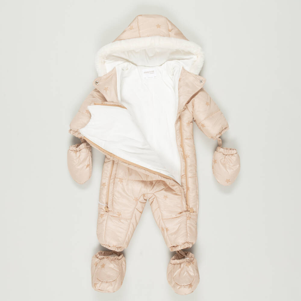 Mayoral-Preloved Beige Stars Baby Snowsuit (2-4 months) | Childrensalon Outlet