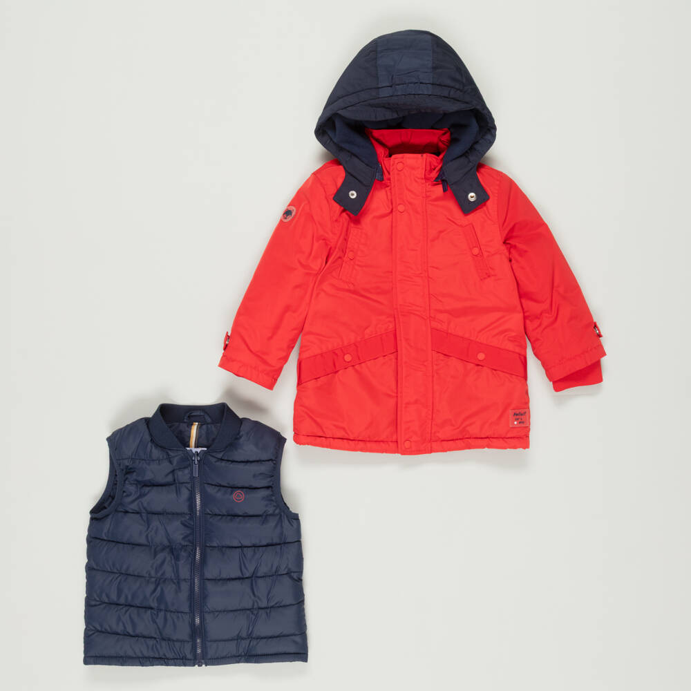 Mayoral-Preloved Boys 2-in-1 Red Coat & Blue Gilet (18 months) | Childrensalon Outlet