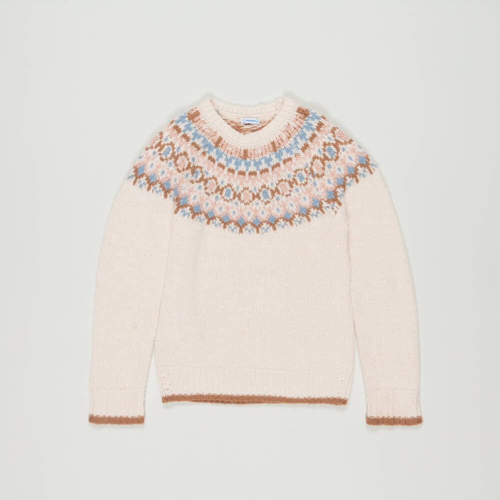 Mayoral-Preloved Girls Beige Fair Isle Sweater (14 years) | Childrensalon Outlet