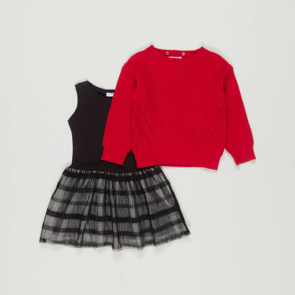 Mayoral-Preloved Girls Red & Black Dress Set (2 years) | Childrensalon Outlet