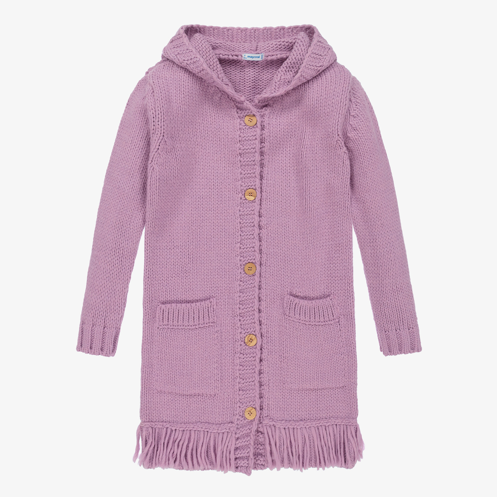 Mayoral - Purple Knitted Long Cardigan  | Childrensalon