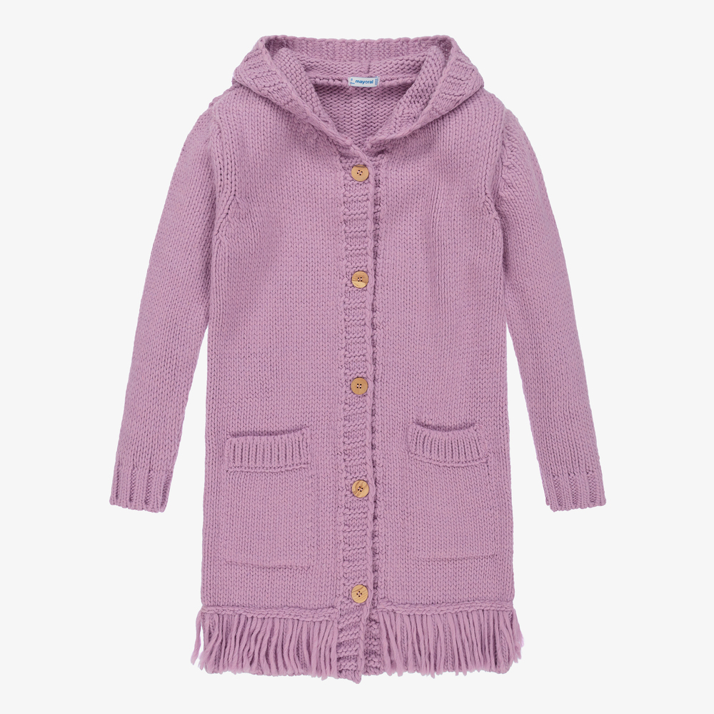 Mayoral - Cardigan long violet en maille  | Childrensalon