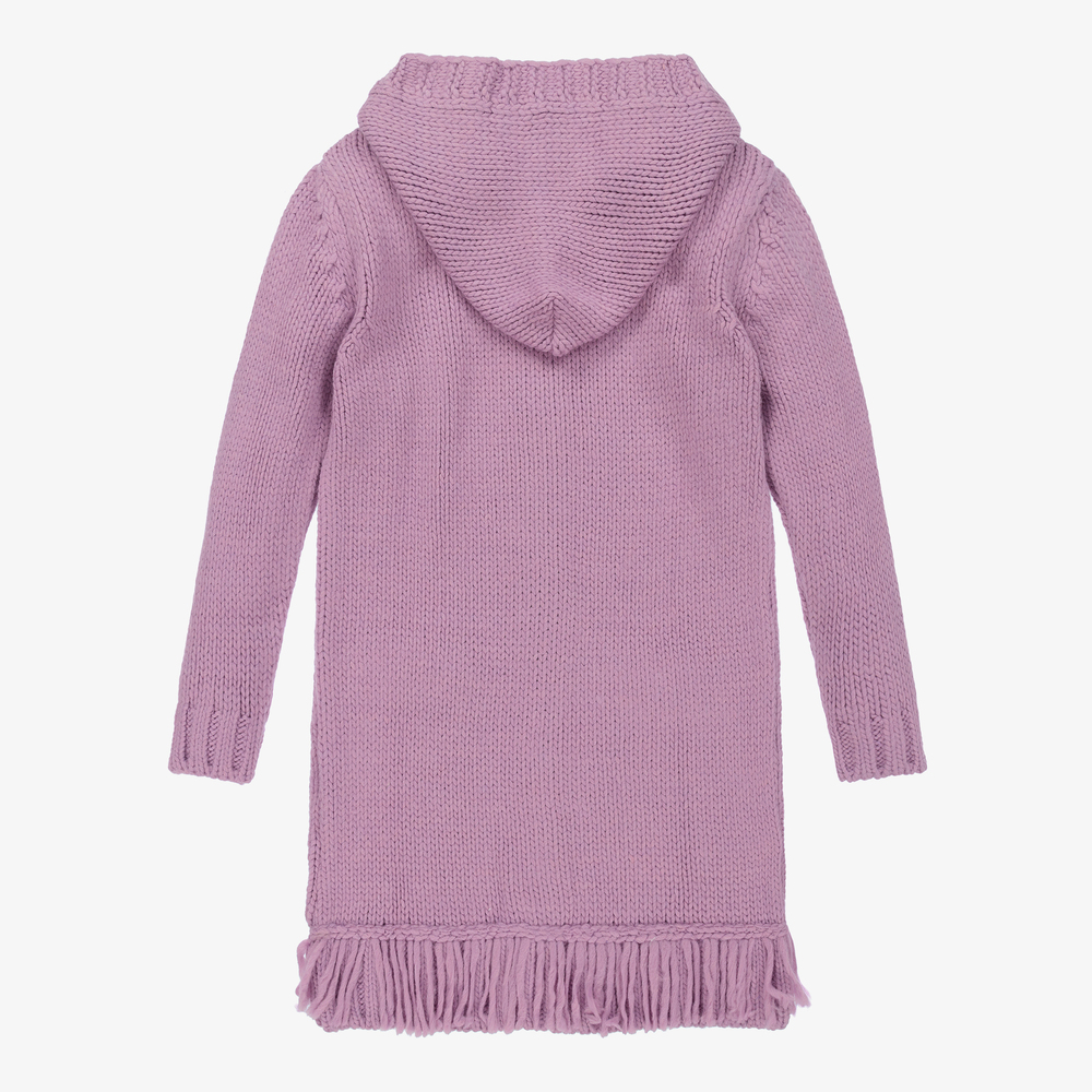 مايورال-كارديغان طويل أكريليك وصوف محبوك لون أرجواني للبنات | Childrensalon Outlet