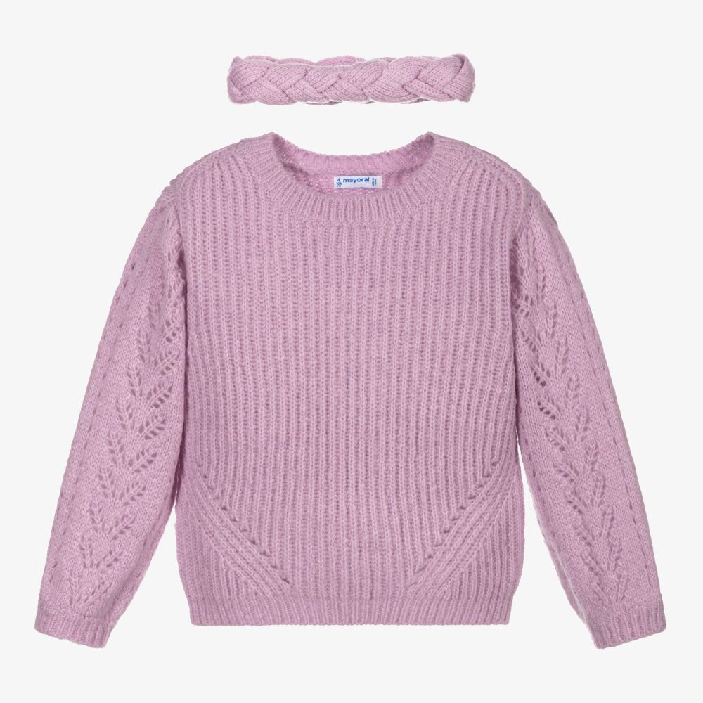 Mayoral - Violetter Pullover und Stirnband  | Childrensalon