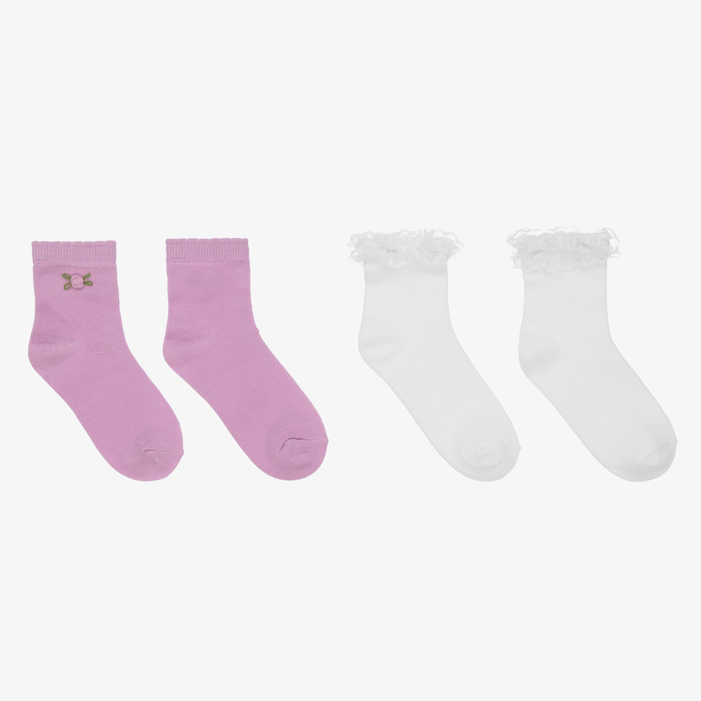 Mayoral - Purple & White Socks (2 Pack) | Childrensalon