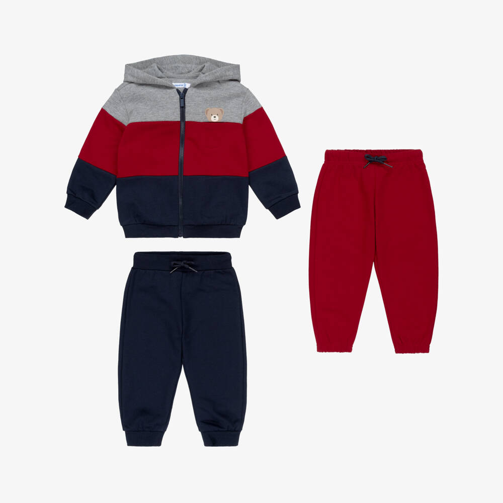 Mayoral-Red And Navy Stripe Bear Tracksuit | Childrensalon Outlet