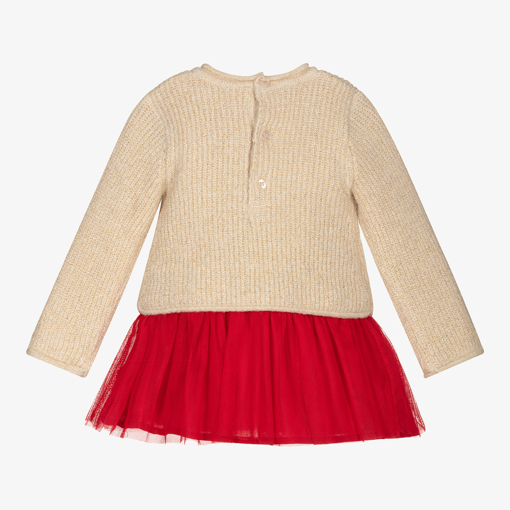 Mayoral Для новорожденных-Красно-бежевое платье с цветами | Childrensalon Outlet