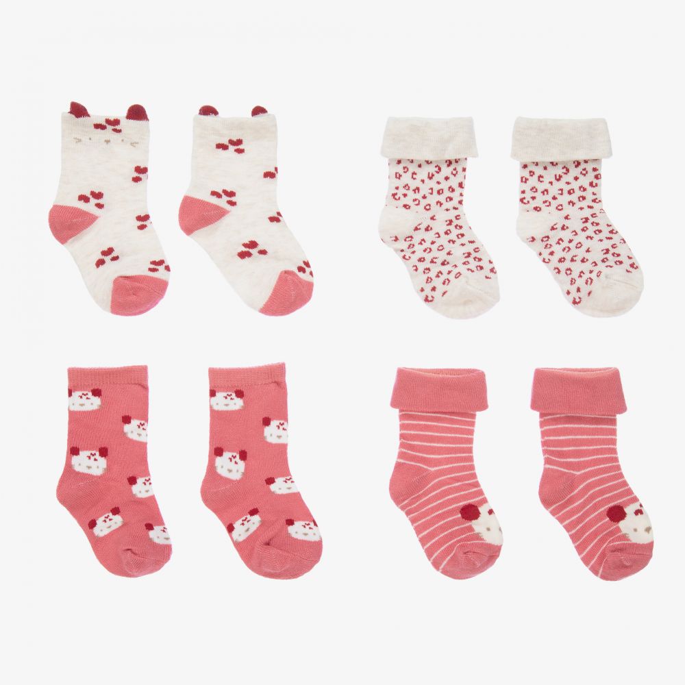 Mayoral Newborn - Red & Beige Socks (4 Pack) | Childrensalon