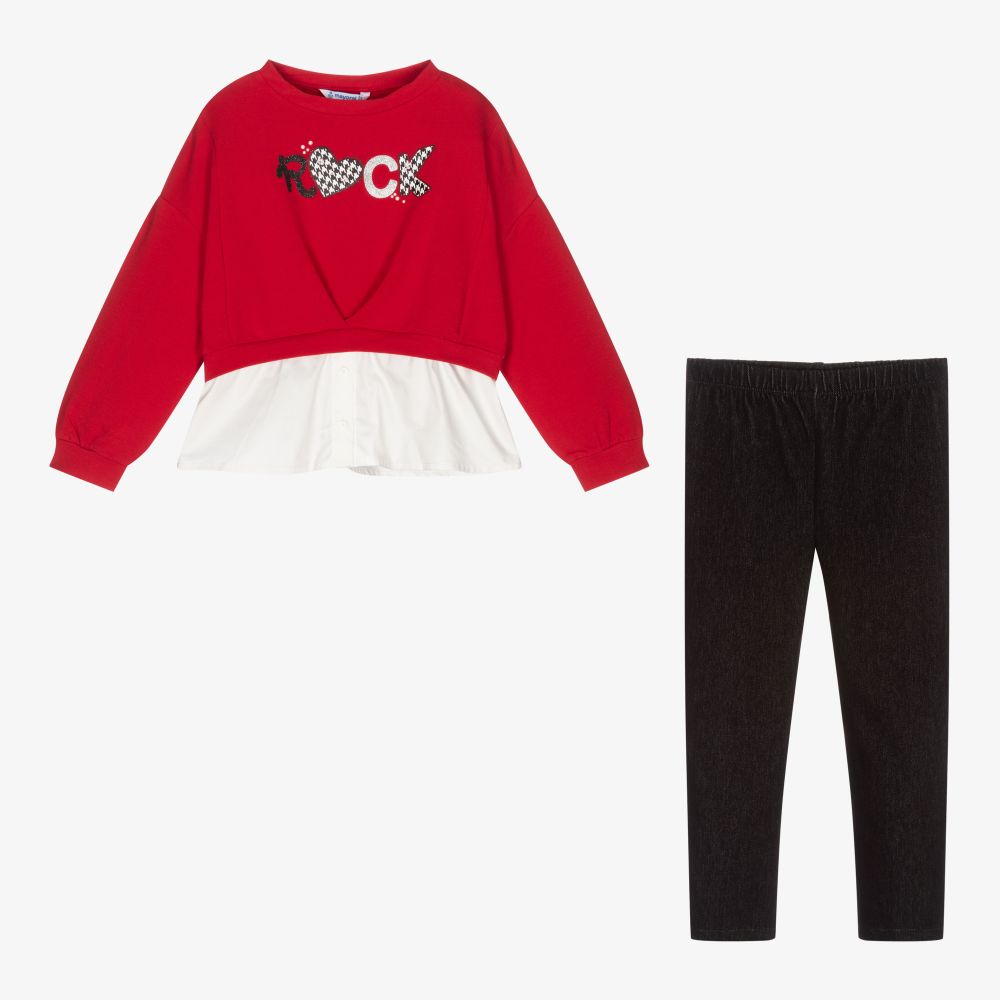 Mayoral-Красно-черный комплект с легинсами | Childrensalon Outlet