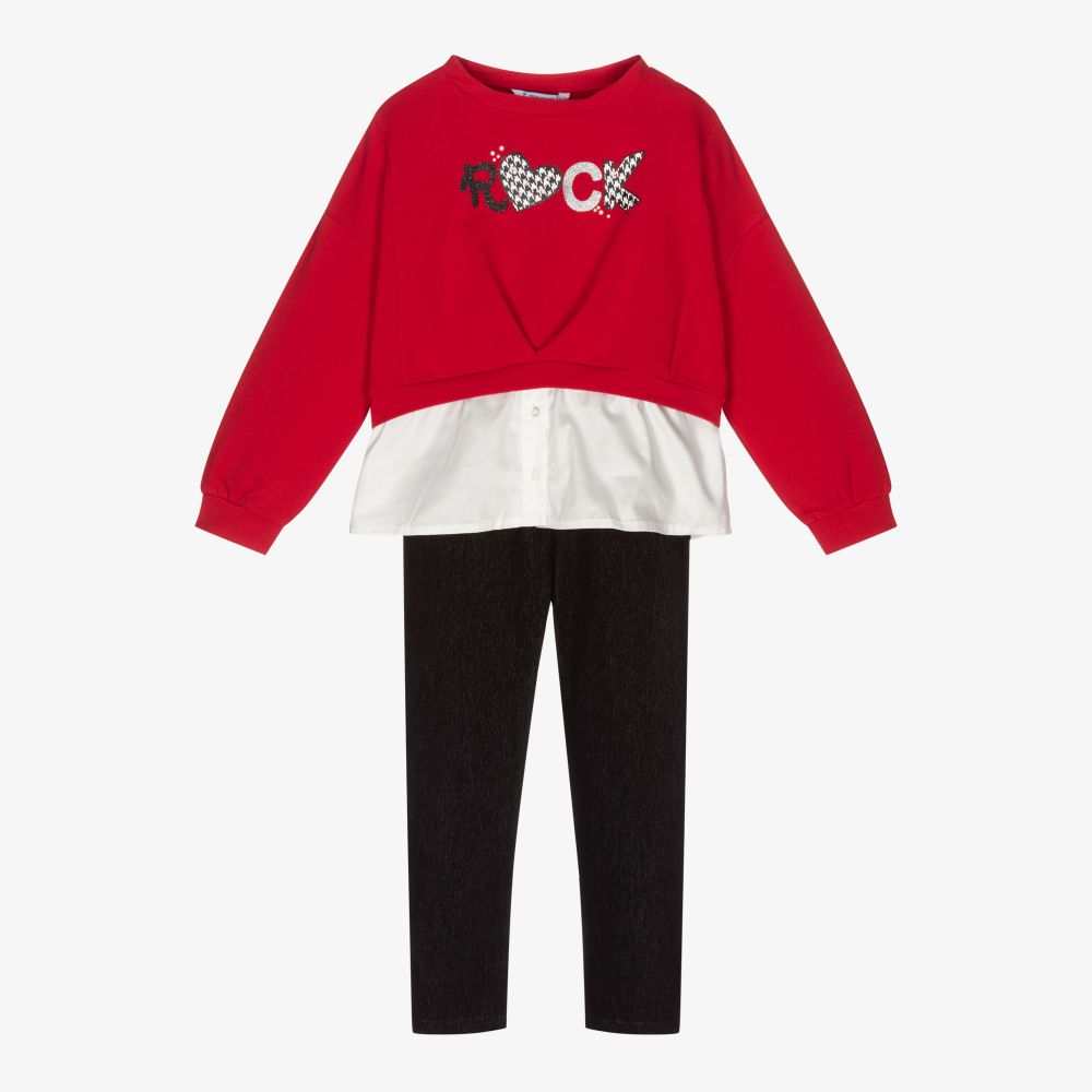 Mayoral-Red & Black Leggings Set | Childrensalon Outlet