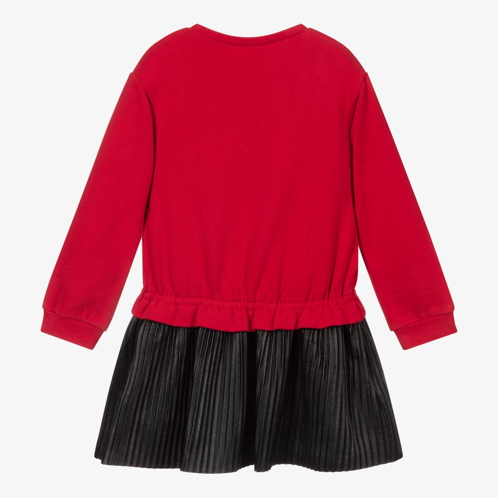 مايورال-فستان جيرسي وجلد صناعي بكسرات لون أحمر وأسود | Childrensalon Outlet