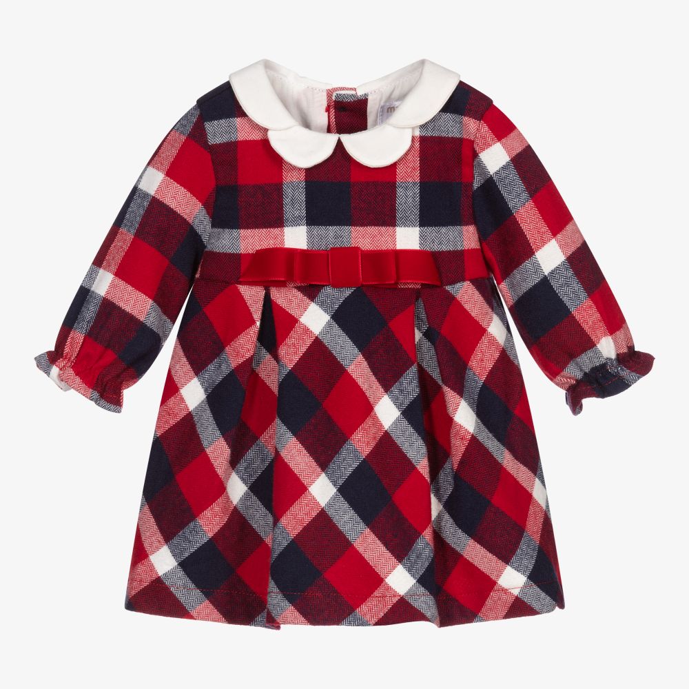 Mayoral Newborn - فستان قطن كاروهات لون أحمر وكحلي | Childrensalon