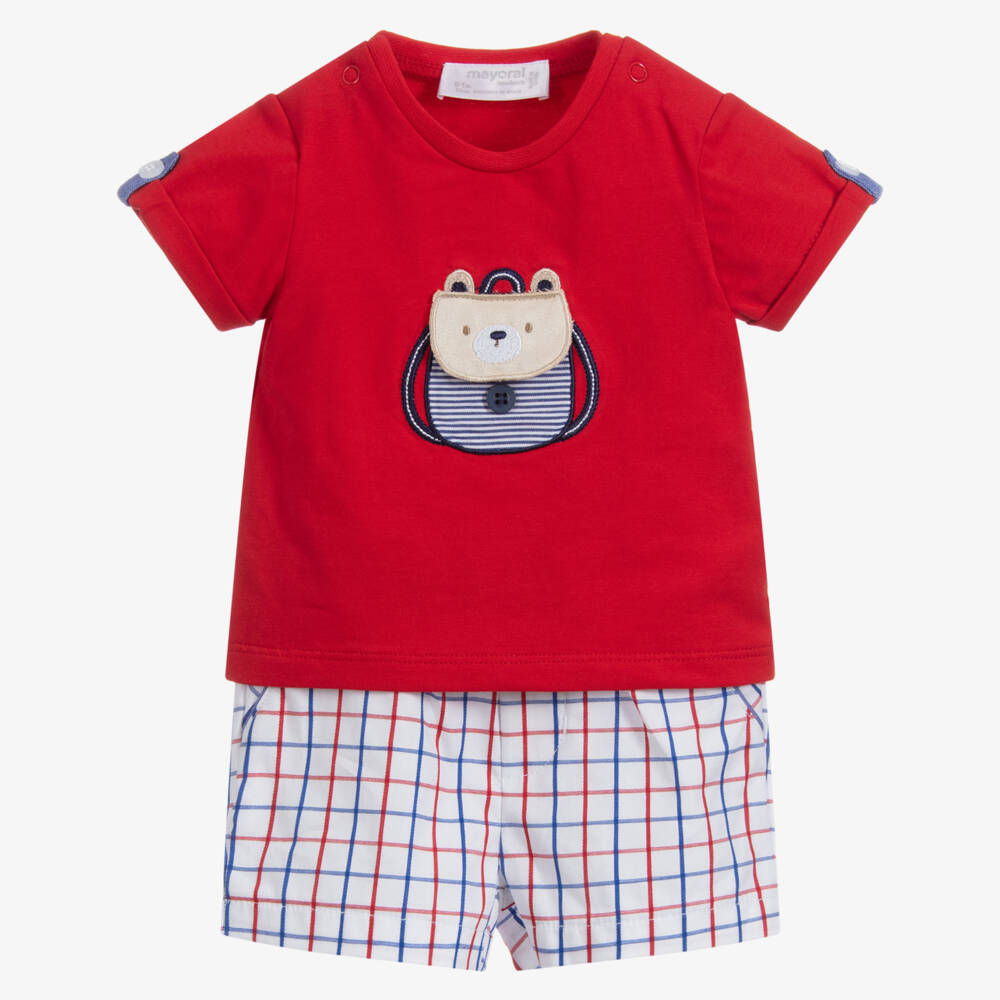 Mayoral Newborn-شورت وتيشيرت قطن لون أحمر وأزرق للمواليد | Childrensalon Outlet