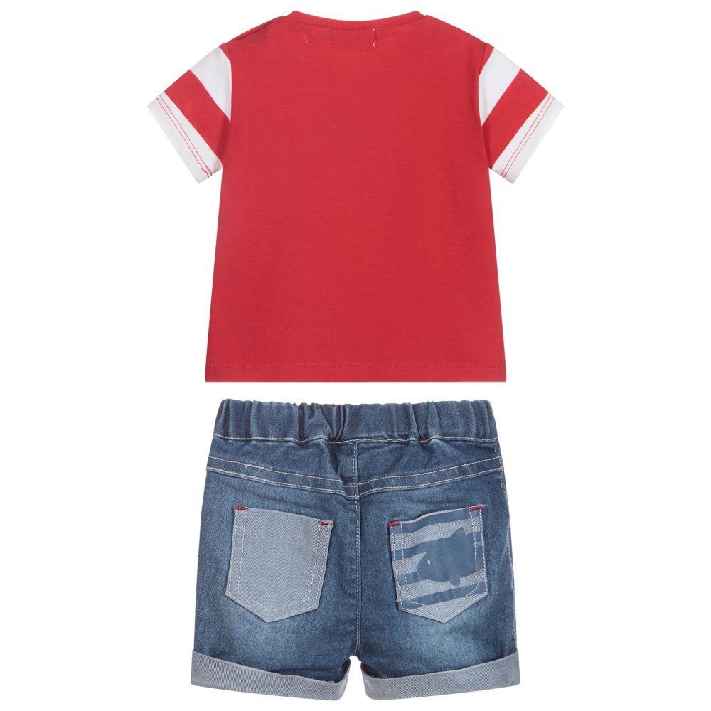 Mayoral Для новорожденных-Красная футболка с акулой и синие шорты | Childrensalon Outlet