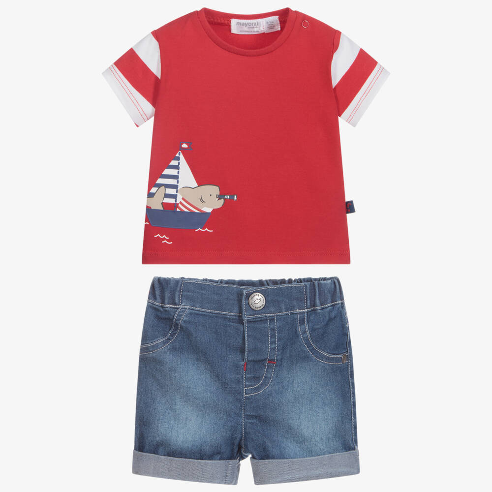 Mayoral Newborn-Red & Blue Shark Shorts Set | Childrensalon Outlet
