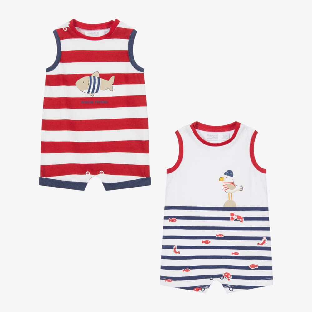Mayoral Newborn-تبّان قطن جيرسي لون أبيض، كحلي و أحمر - قطعتين | Childrensalon Outlet