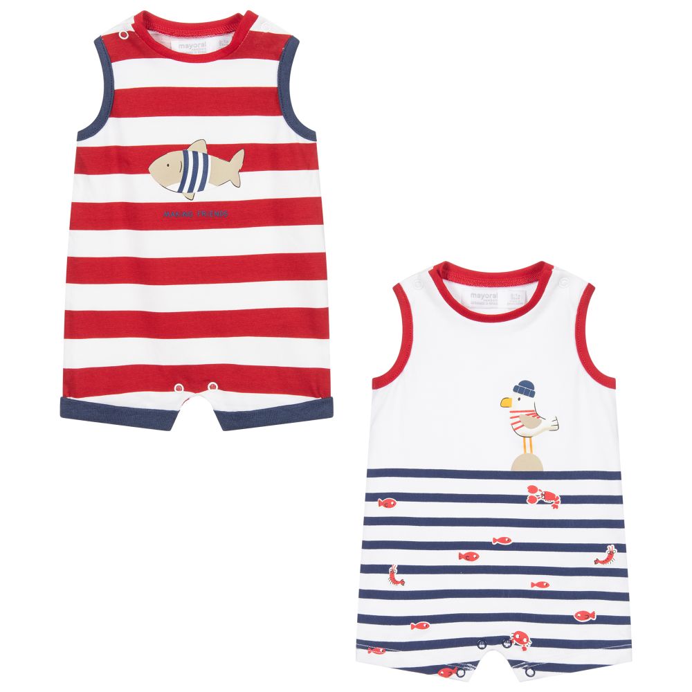Mayoral Newborn Red And Blue Shorties 2 Pack Childrensalon Outlet