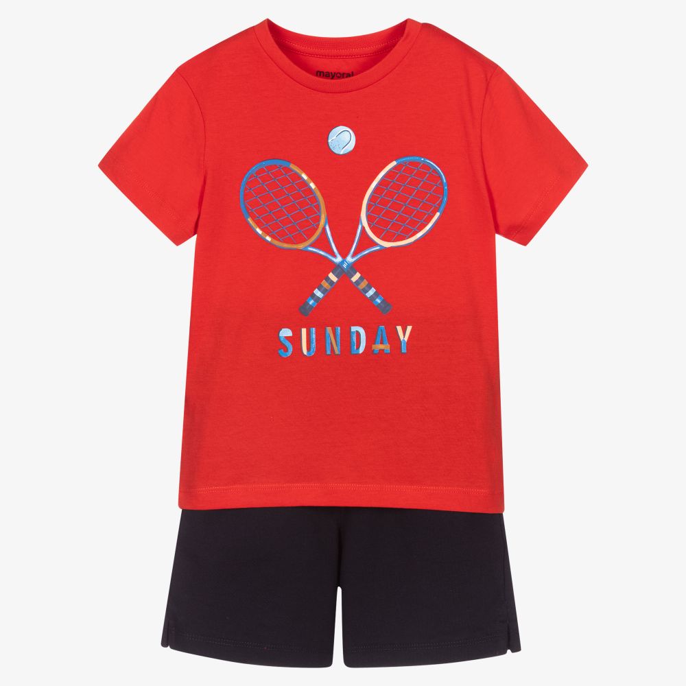 Mayoral - Red & Blue Tennis Shorts Set | Childrensalon