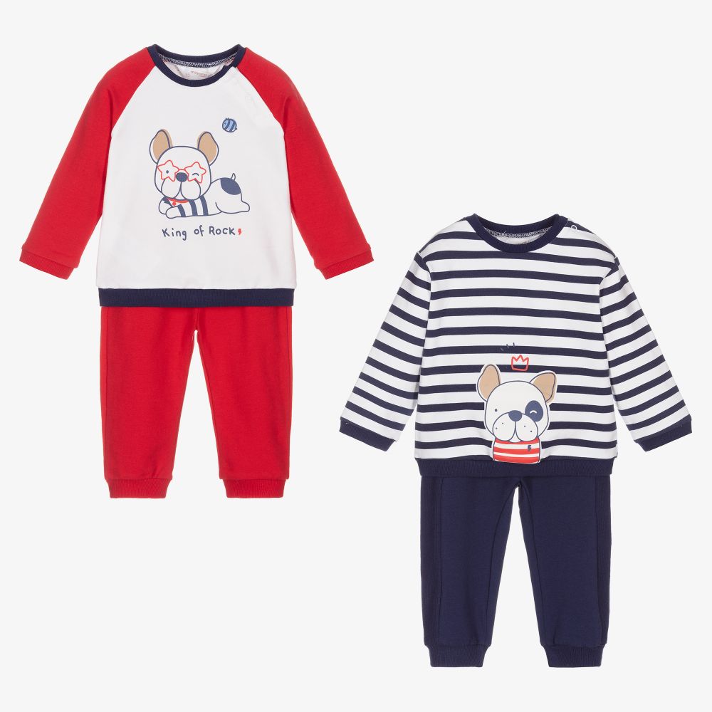 Mayoral Newborn-تراكسوت قطن جيرسي مستدام لون أحمر وأبيض وكحلي للمواليد (عدد 2) | Childrensalon Outlet