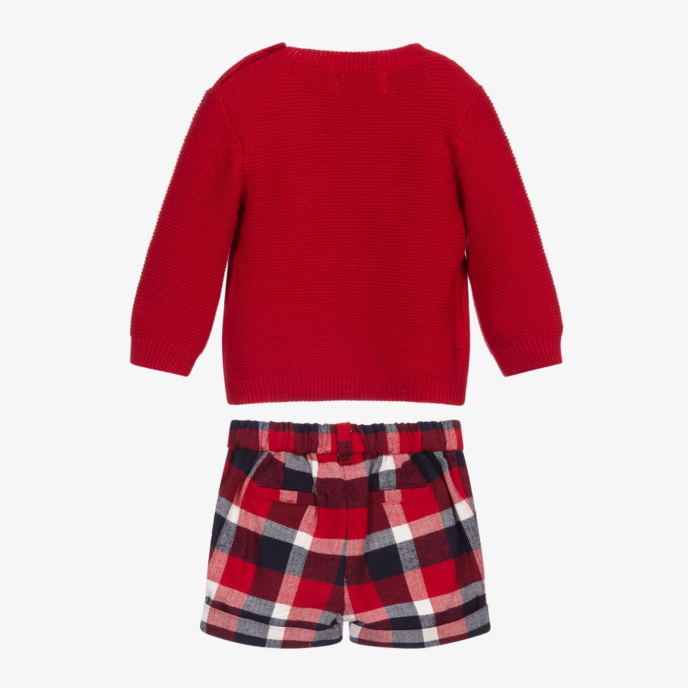Mayoral Newborn Red Check Cotton Shorts Set Childrensalon Outlet