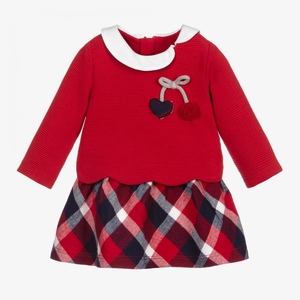 Mayoral Newborn - Red Cherry Check Cotton Dress | Childrensalon