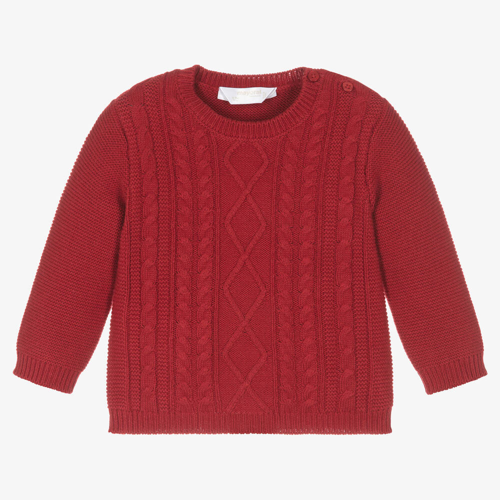 Mayoral - Red Cotton Cable Knit Baby Sweater | Childrensalon