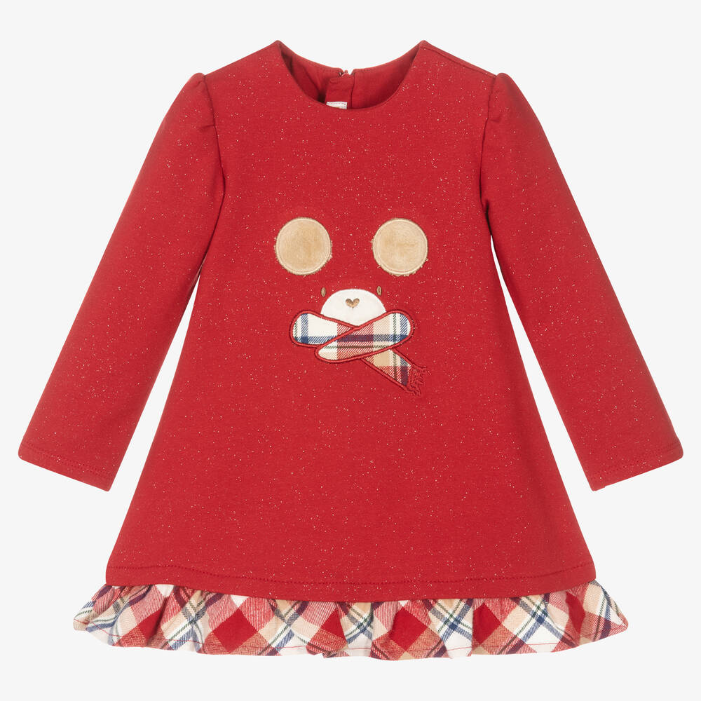 Mayoral Newborn - Red Cotton Glitter Baby Dress | Childrensalon