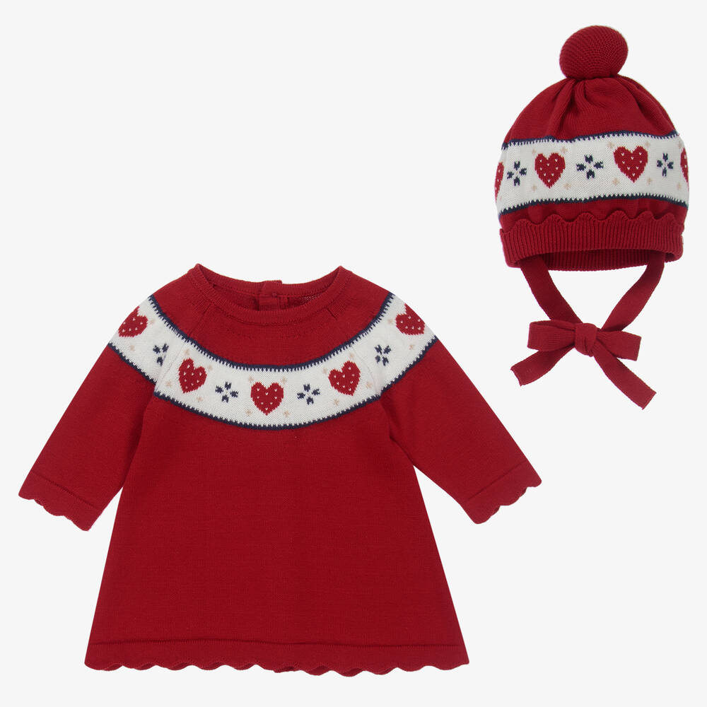 Mayoral Newborn - Red Cotton Knit Baby Dress Set | Childrensalon