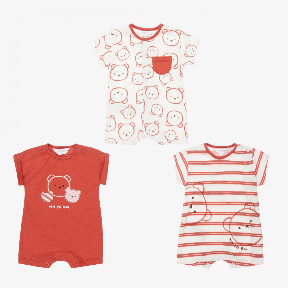 Mayoral Newborn - Barboteuses rouges en coton (x 3) | Childrensalon