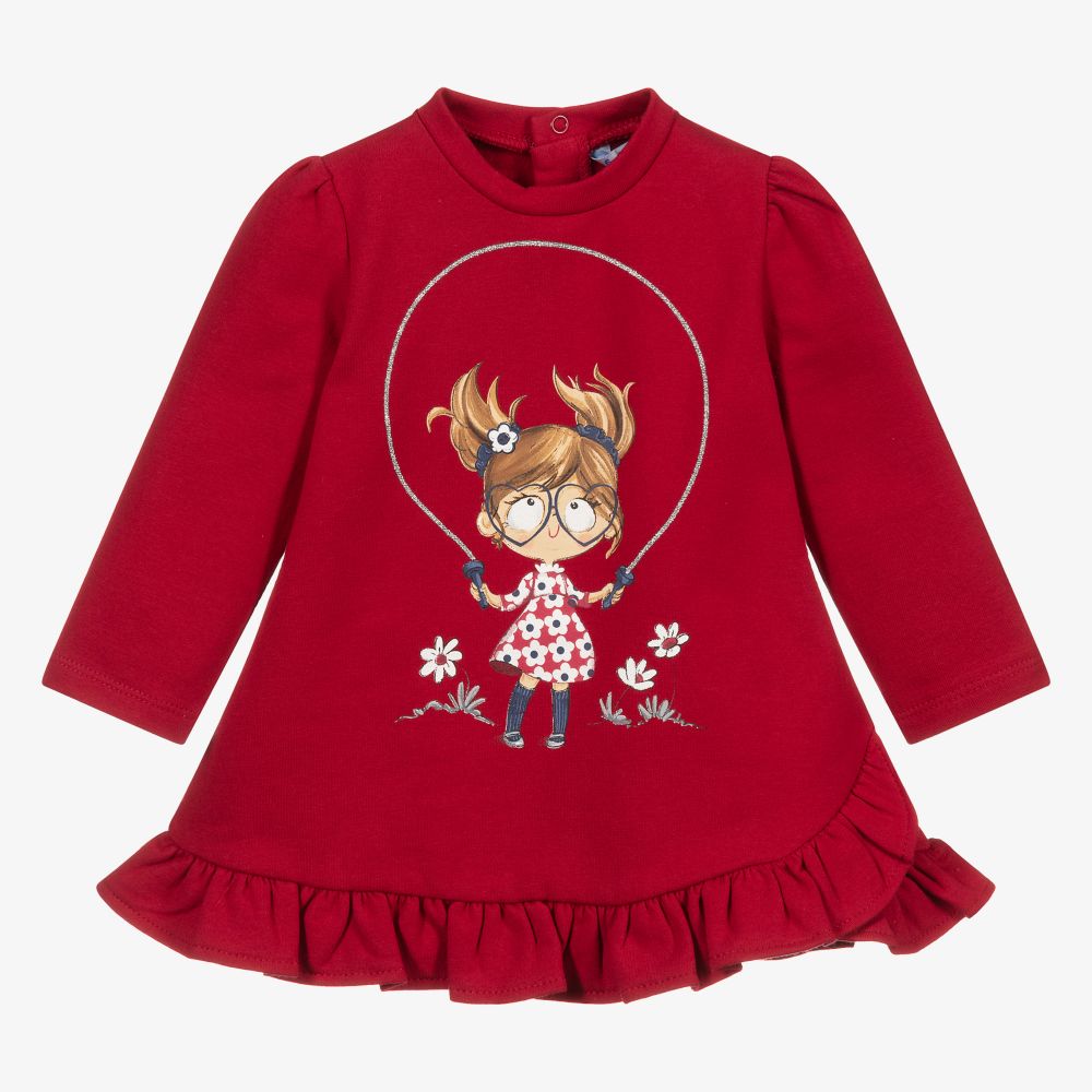 Mayoral - Красное хлопковое платье с девочкой со скакалкой | Childrensalon