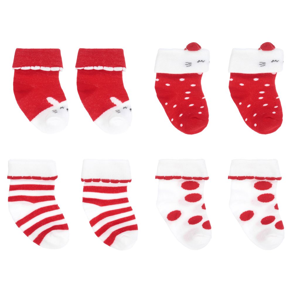 Mayoral Newborn - Red Cotton Socks (4 Pack) | Childrensalon