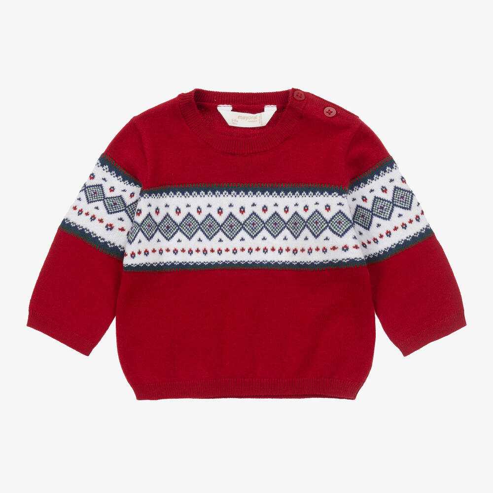 Mayoral - Pull rouge en coton et laine | Childrensalon