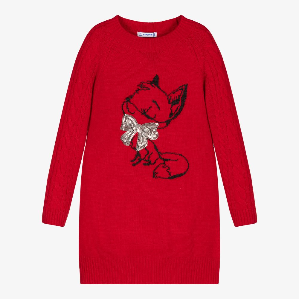 Mayoral - Red Fox Knitted Dress | Childrensalon