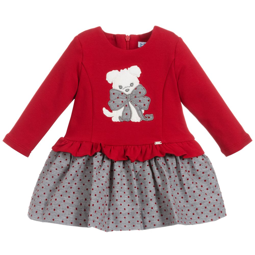 Mayoral - Red & Grey Cotton Dress | Childrensalon