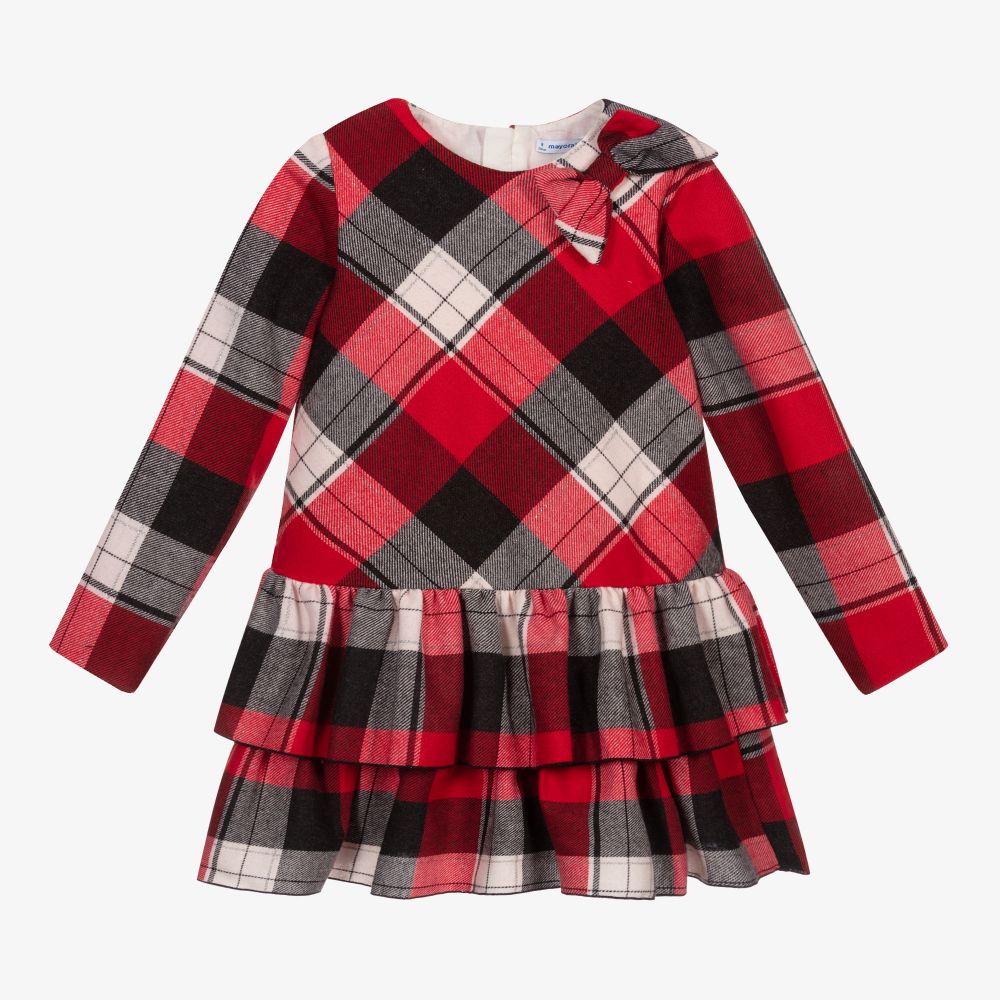 Mayoral-Red & Grey Tartan Dress | Childrensalon Outlet