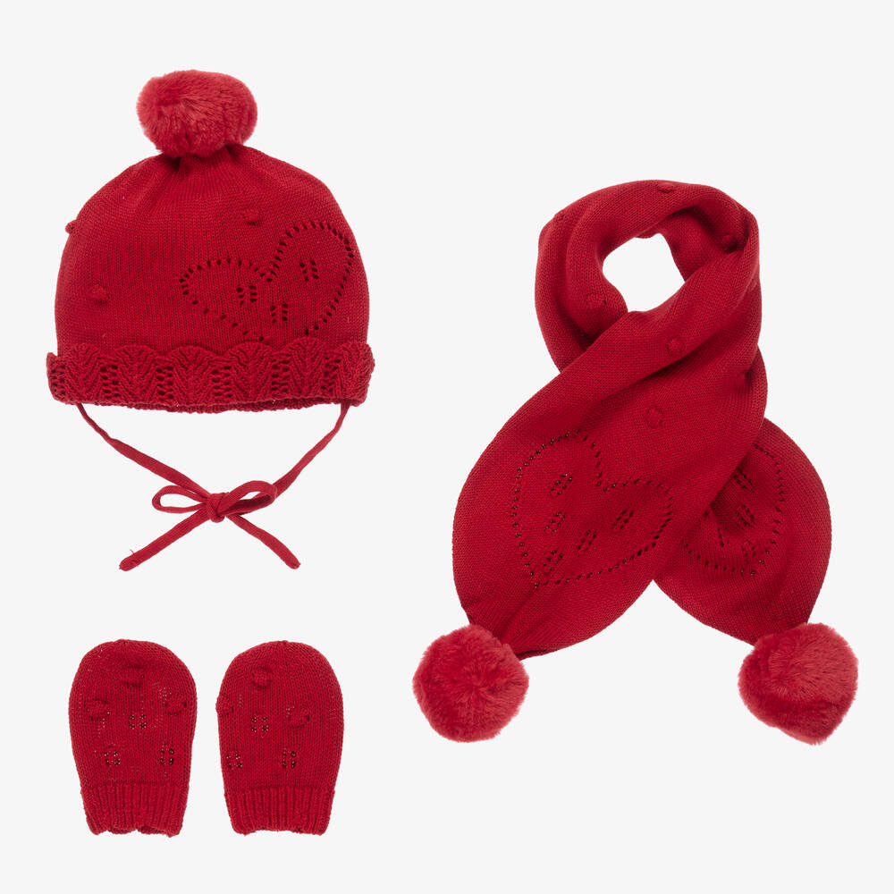 Mayoral Newborn - Rotes Mütze, Schal & Fäustlinge Set | Childrensalon