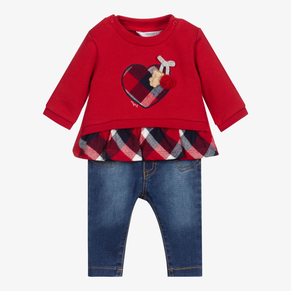 Mayoral Newborn - Rotes Baumwollhosen-Set mit Herzmotiv | Childrensalon