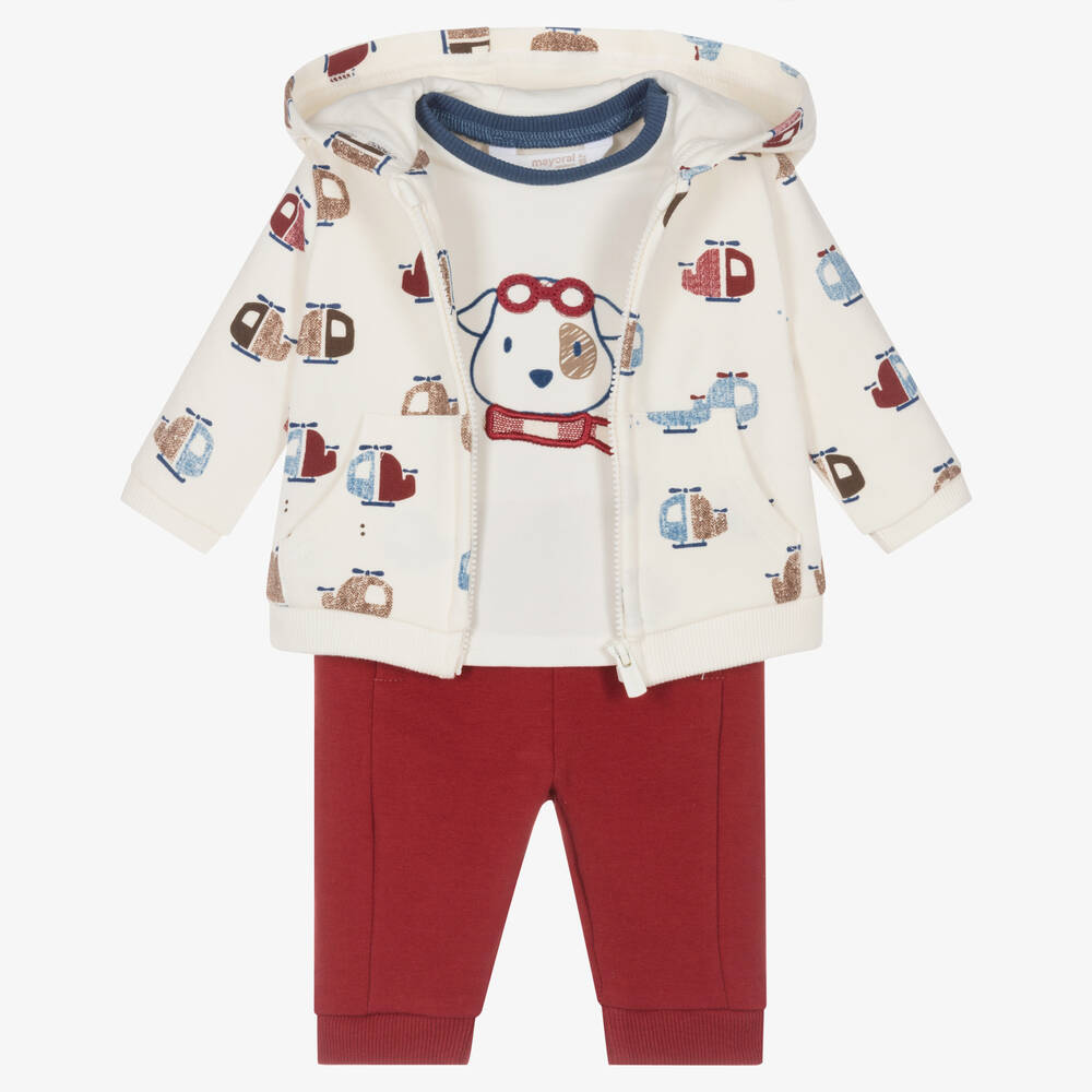 Mayoral - Red & Ivory Cotton Baby Tracksuit Set | Childrensalon