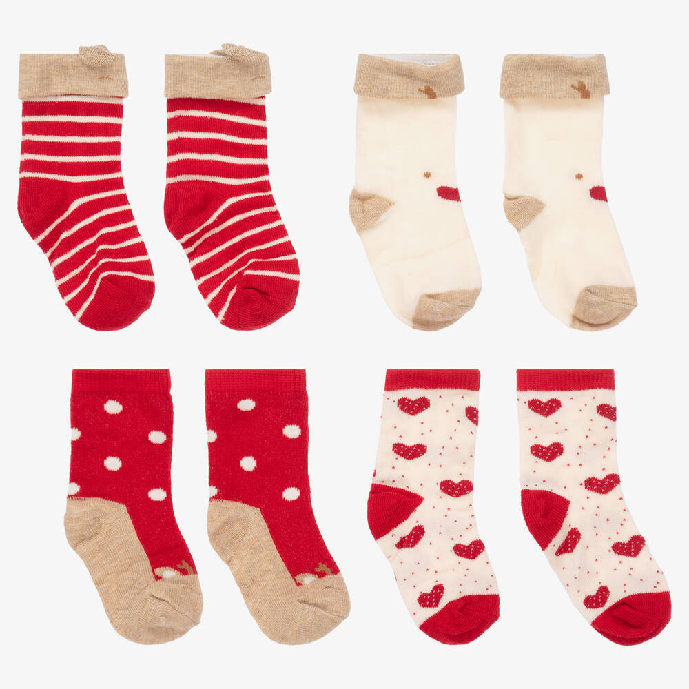 Mayoral Newborn - Red & Ivory Socks (4 Pack) | Childrensalon
