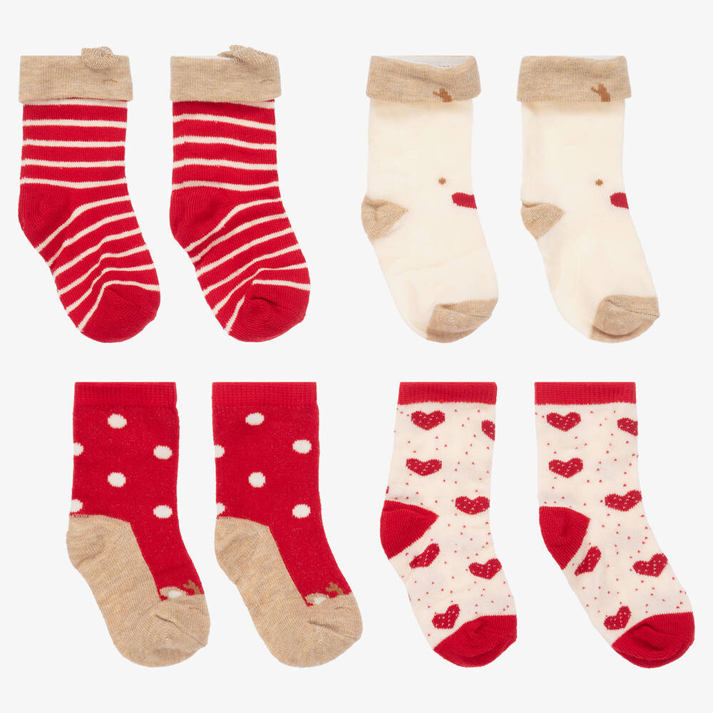 Mayoral Newborn - Chaussettes rouges ivoire (x4) | Childrensalon